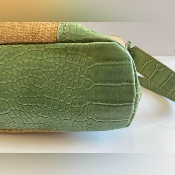 Vtg Y2K Etienne Aigner woven straw handbag with lime green vegan leather straps - Picture 9 of 16